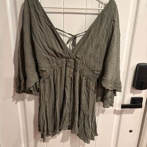 MARBLE Olive Green Blouse with Button Detail